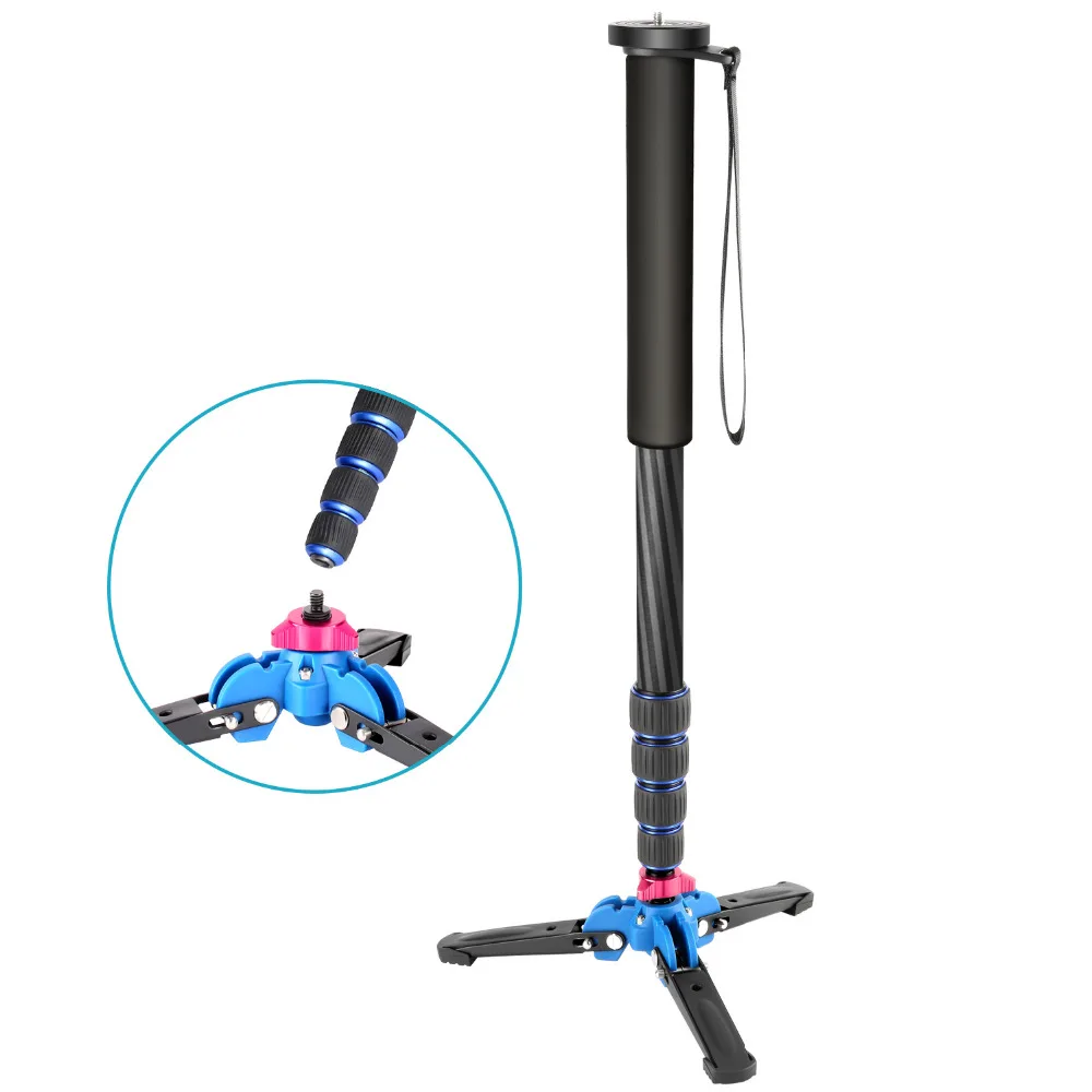  Neewer Extendable Camera Carbon Fiber Monopod with Removable Foldable Tripod Support Base: 5-sectio
