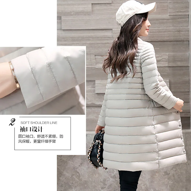 Good white duck down coat 2018 winter woman long down coats solid color down collar straight pockets female parkas warm light Coats
