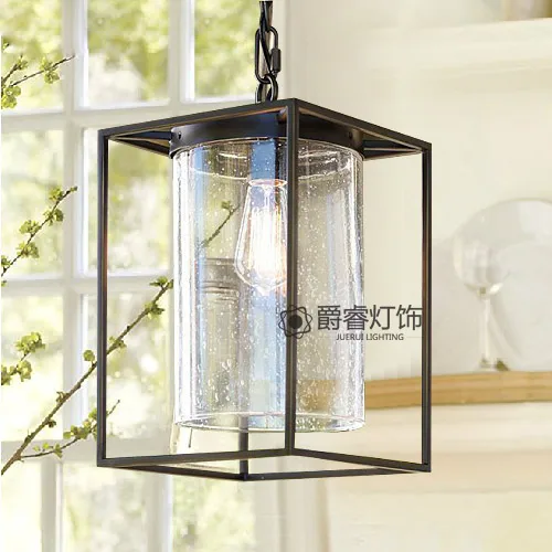 Balcony Loft Black Wrought Iron Square E27 Pendant Light American Balcony Loft Black Wrought Iron Square E27 Pendant Light American Style Clear Gl Shade For Restaurant