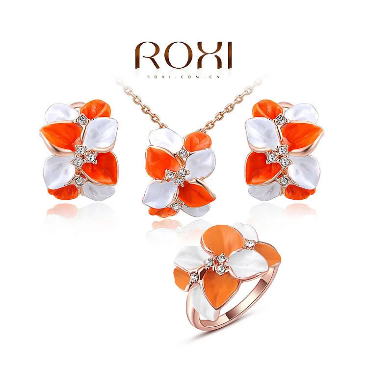 ROXI Free Shipping Elegant Statement Rose Gold Plated Colorful Flower Jewelry Sets Fashion Earrings+Necklace+Ring Party Wedding | Украшения