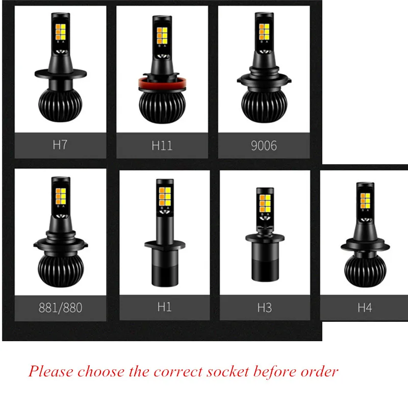 2 шт. H1 led H3 H7 H11 H8 9005 9006 HB3 HB4 H27 880 881 Автомобильная противотуманная фара двойной Цвет белый цвет желтый, синий; размеры 34–43/голубого ледяного цвета 12v 2600lm 6000k