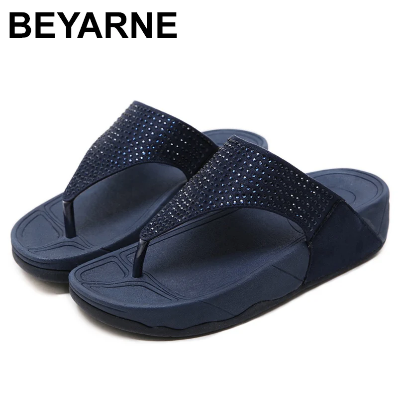 BEYARNEWomenshoes/Летняя модная женская обувь из натуральной кожи; нескользящие Вьетнамки; босоножки на танкетке; женская пляжная обувь на платформе;