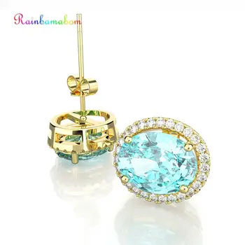 

Rainbamabom Luxury Real 925 Sterling Silver Aquamarine Ruby Gemstone Wedding Ear Studs Yellow Gold Earrings Jewelry Wholesale