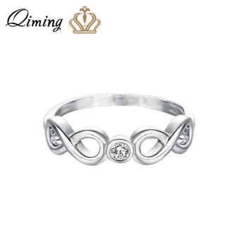 

QIMING fashion Infinity Ring Promise Dainty Wedding CZ Crystal Zirconia Statement Jewelry Metal Korean Women Rings Ladies Gift