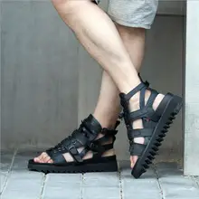 Черные модные крутые сандалии из натуральной кожи в римском стиле, мужские роскошные качественные сандалии из мягкой кожи для отдыха