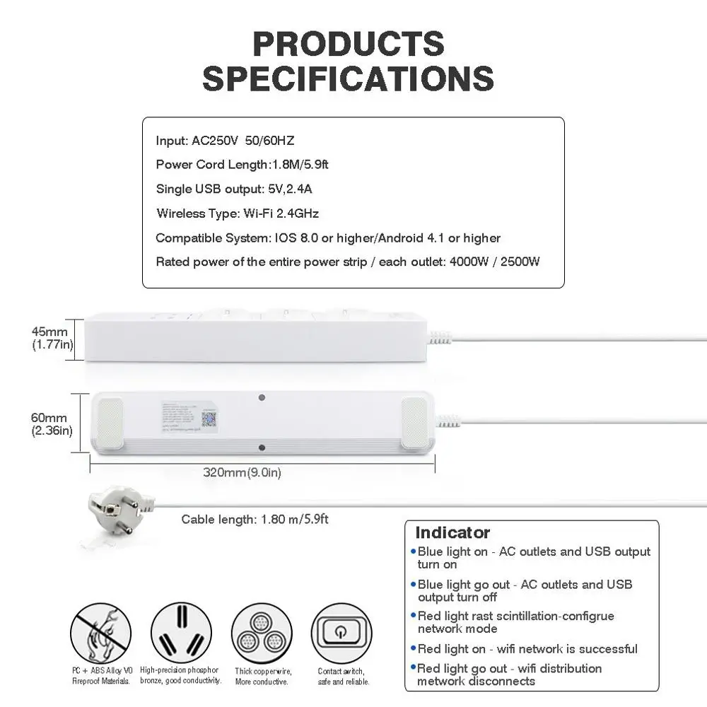Rdxone смарт Wifi силовая полоса wifi штепсельные розетки 4 USB порта Голосовое управление для Amazon Echo Alexa Google Home таймер