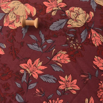 

Vintage wine red only beautiful flower chiffon fabric dress shirt trousers clothing outfit fabrics