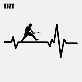 

YJZT 16.3CM*7.6CM Car Sticker MUSIC GUITAR MAN Rocking Out Heartbeat Vinyl Black/Silver C22-1212