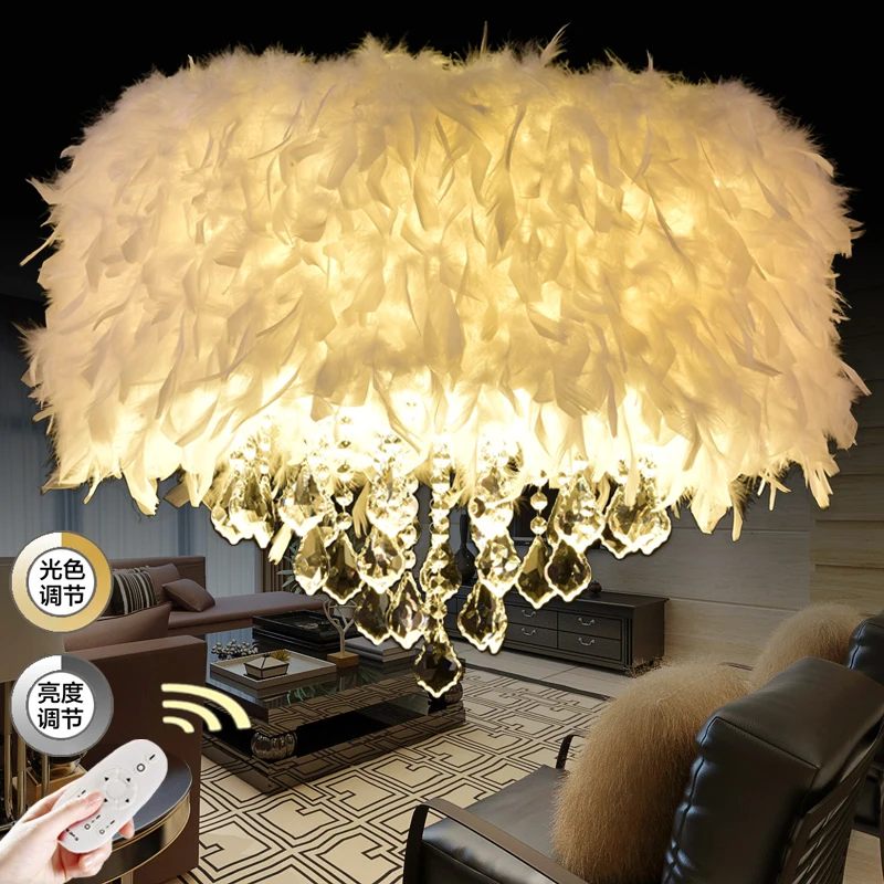 Surpars House White Feather Crystal Chandelier Living Room Led