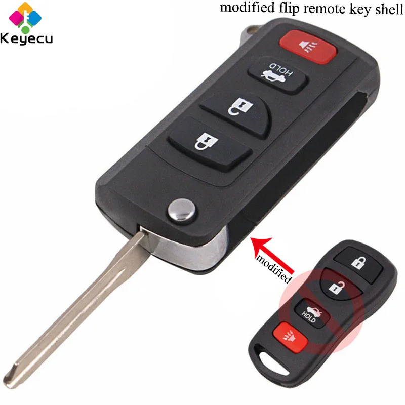

KEYECU Modified Flip Remote Control Car Key Shell Case- 4 Buttons- FOB for INFINITI G35 I35 350Z for Nissan Sentra Altima Maxima
