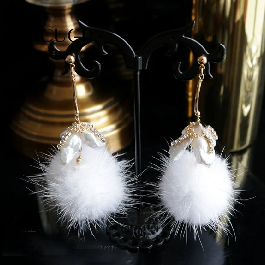 Fresh Water Baroque Pearl Hollow Flower Drop Earrings For Women Handmade Drop Earring Jewelry