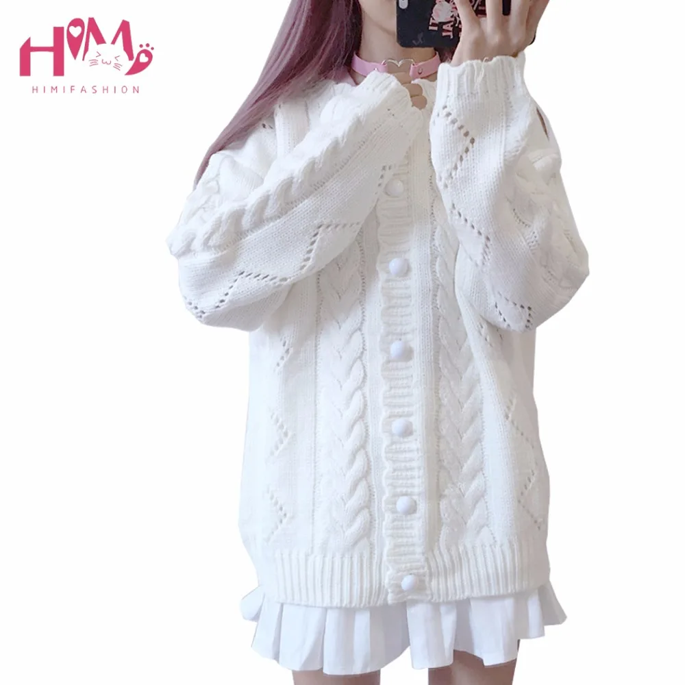 

Autumn And Winter Japanese Soft Sister All-Match Solid Color Sweater Women Knit Sweater Loose Lace Single Breasted Cardigan Coat