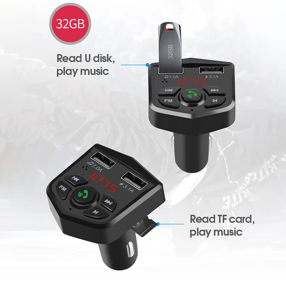 Bluetooth 5.0 Voltage Digital Display Car FM Transmitter Handsfree Dual 2 USB Phone Charger 3.1A 1A TF Card U disk MP3 player best type c car charger