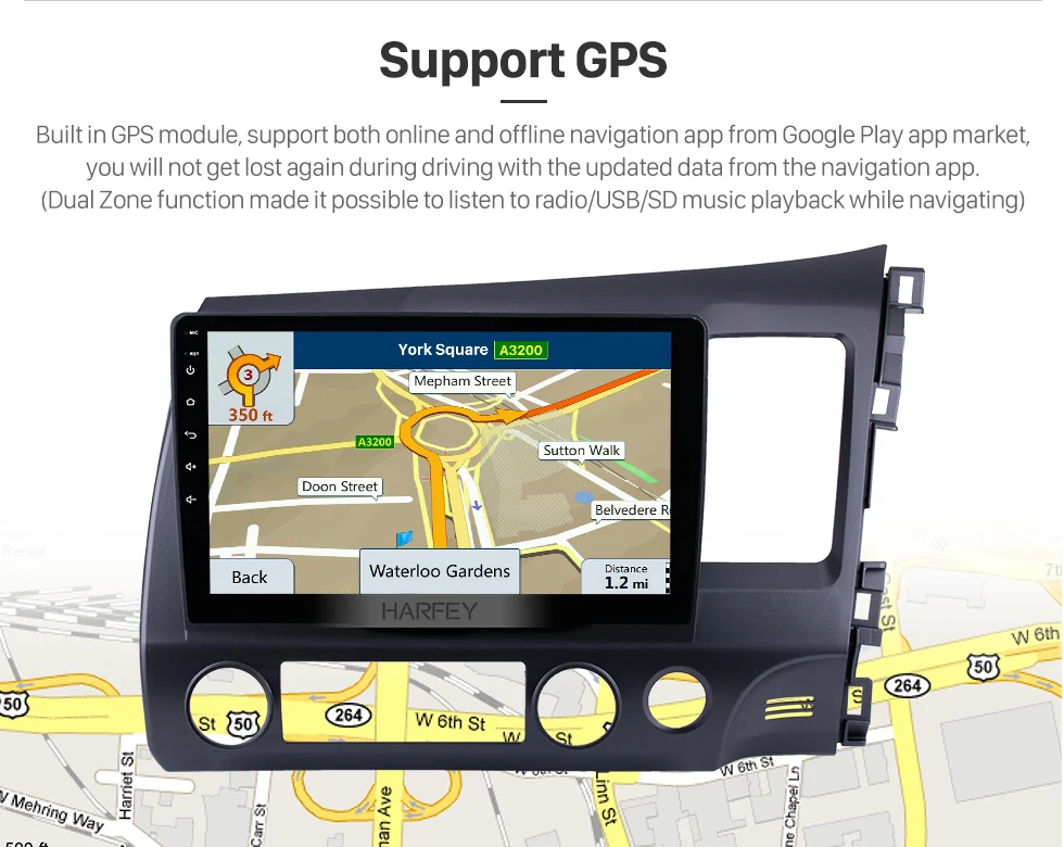 Harfey 10,1 дюймов gps навигационная система, стереомагнитола Android 8,1 для 2006-2011 HONDA CIVIC для правостороннего движения Руль управления автомобильный