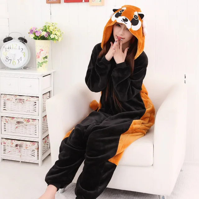 Cute Animal Raccoon Onesies For Adults Women Men Kigurumi Raccoon Long Sleeve Hooded Onesie Kingurumi Flannel Animal Pajamas 