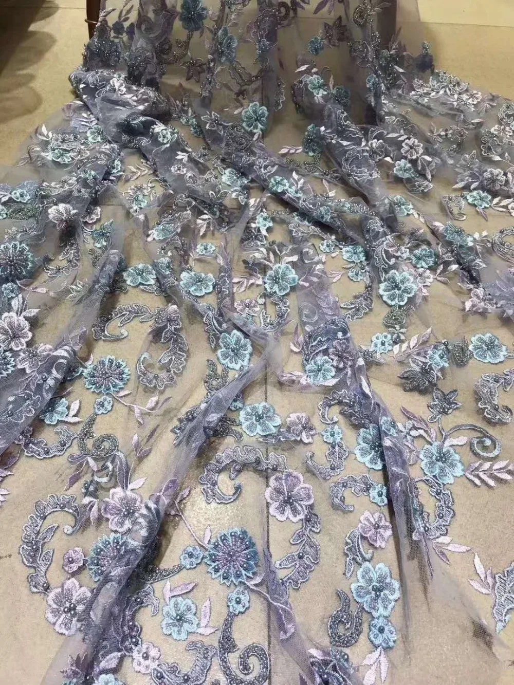 

New beaded beaded lace fabric five-color Swiss gold wedding dress French gauze net African lace fabric L&L-30023
