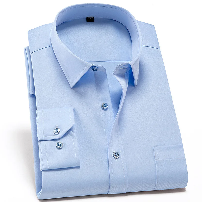 Spring and Autumn Mens Dress Shirts New Stretch Mens Shirt Solid Color Quality Business Casual Men 3