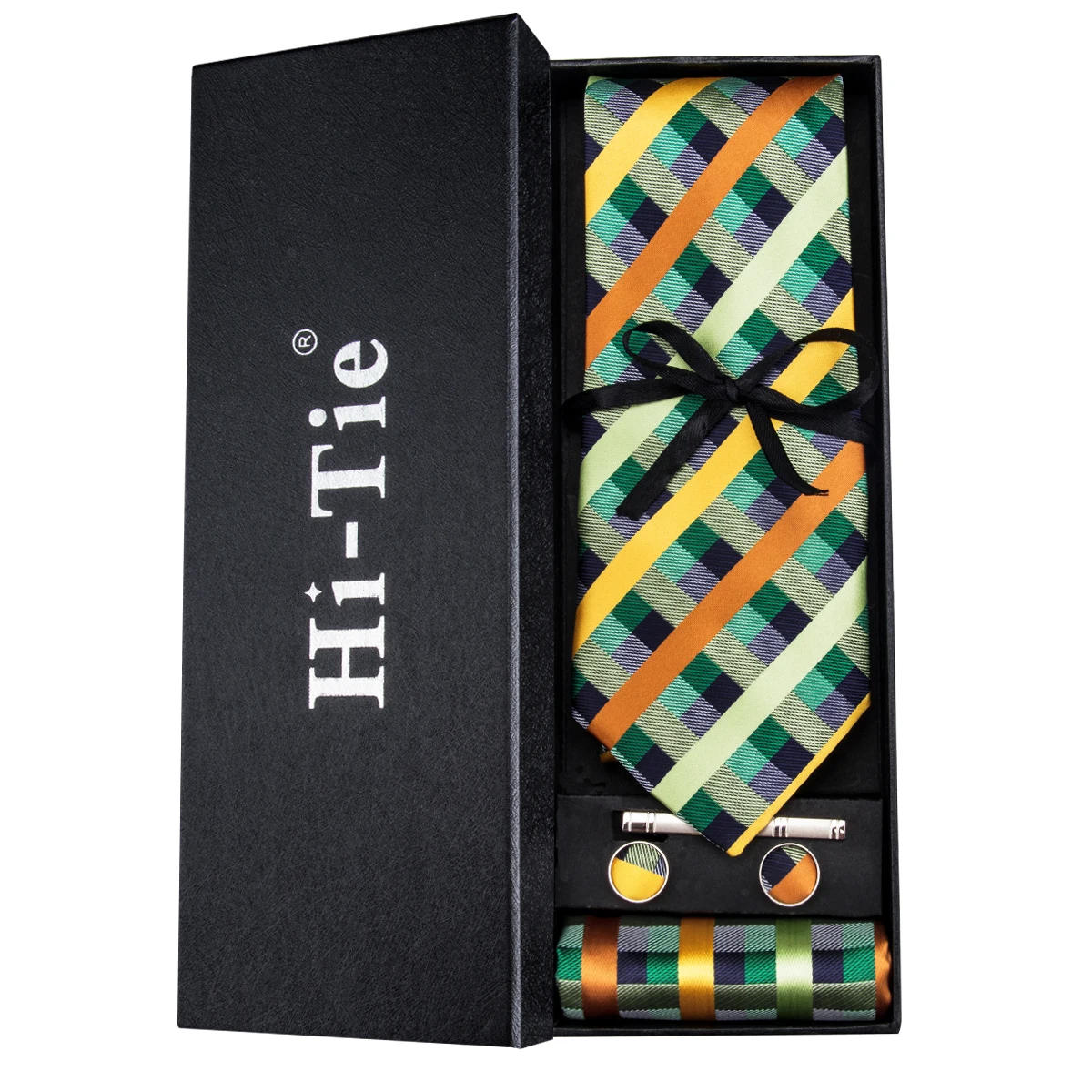 

Brand Designers Silk Ties for Men Luxury Tie Handkerchief Cufflinks Set with Gift Box Classic Plaid Mens Ties Gravatas HT-218