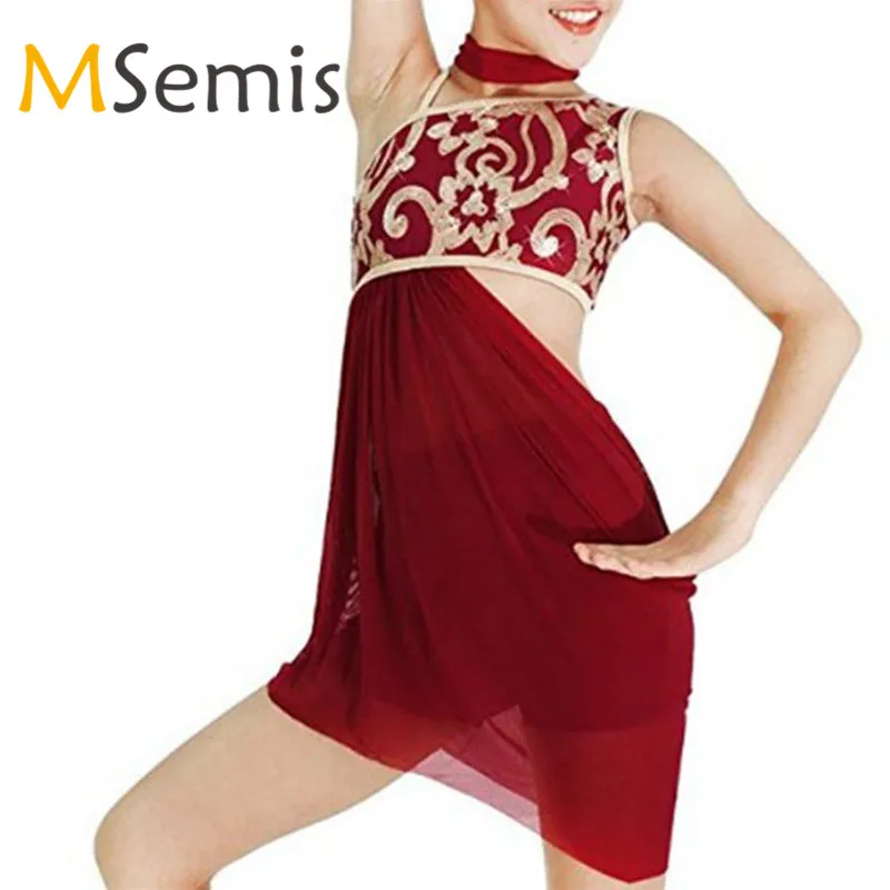 

Gymnastic Swimsuit for Girls 2PCS Kids Girls Ballet Dress Gymnastics Leotard Sequins Top with Bottoms for Ballet Lyrical Dress