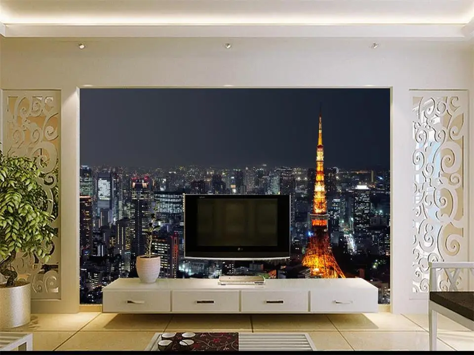 3d обои на заказ фотообои для гостиной Токийский город Ночной пейзаж живопись ТВ