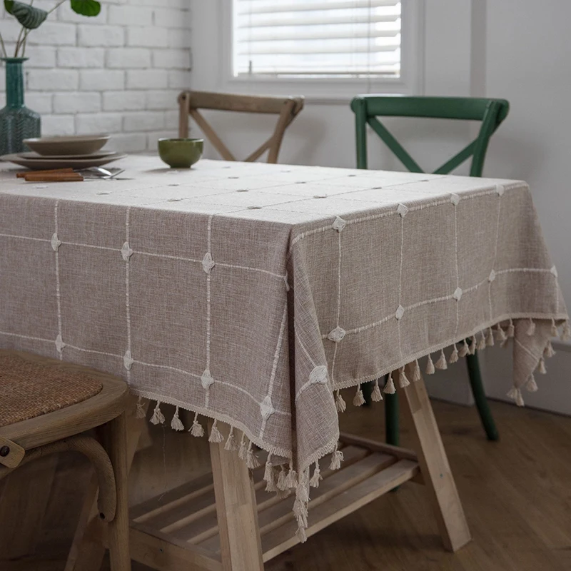 

Simanfei Arrival Nature Pastoralism Dot Lattice Pattern Lace Edge Rectangular Table Cloth Hiking Outdoor Party Tablecloths