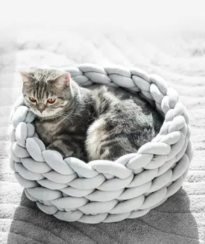 

New Style DIY Handmade Knitted Pet Net Size 30cm 35cm 40cm 50cm Solid Color Dogs Cats House Machine Washable Kennel Cattery
