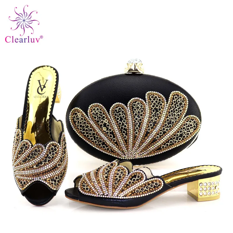 Matching Shoes and Bag Set In Heels Black Color Italian Shoes with