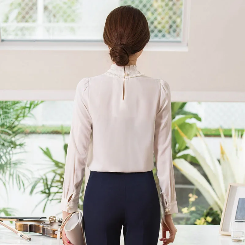 women work wear Women's  business dress knee long-sleeved with beads neck coat+dress+shirt 3 pcs / set  drop shipping