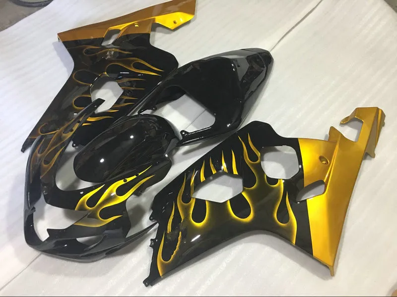 Мотоцикл обтекатель комплект для SUZUKI GSXR600 750 K4 04 05 R 600 GSXR750 2004 2005 Золотой Пламя Черный Обтекатели+ подарки SG36