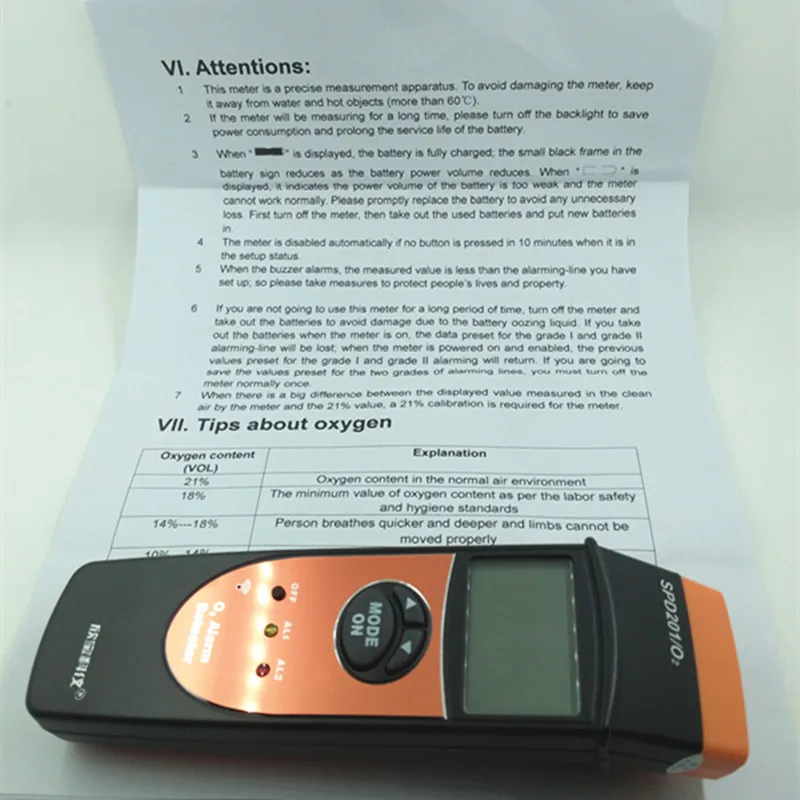 SPD201 Digital Oxygen meter oxygen detector O2 meter gas analyzer Gas Detector alarm O2 Monitor Gas Tester Oxygen Concentration meter 0~25% 5