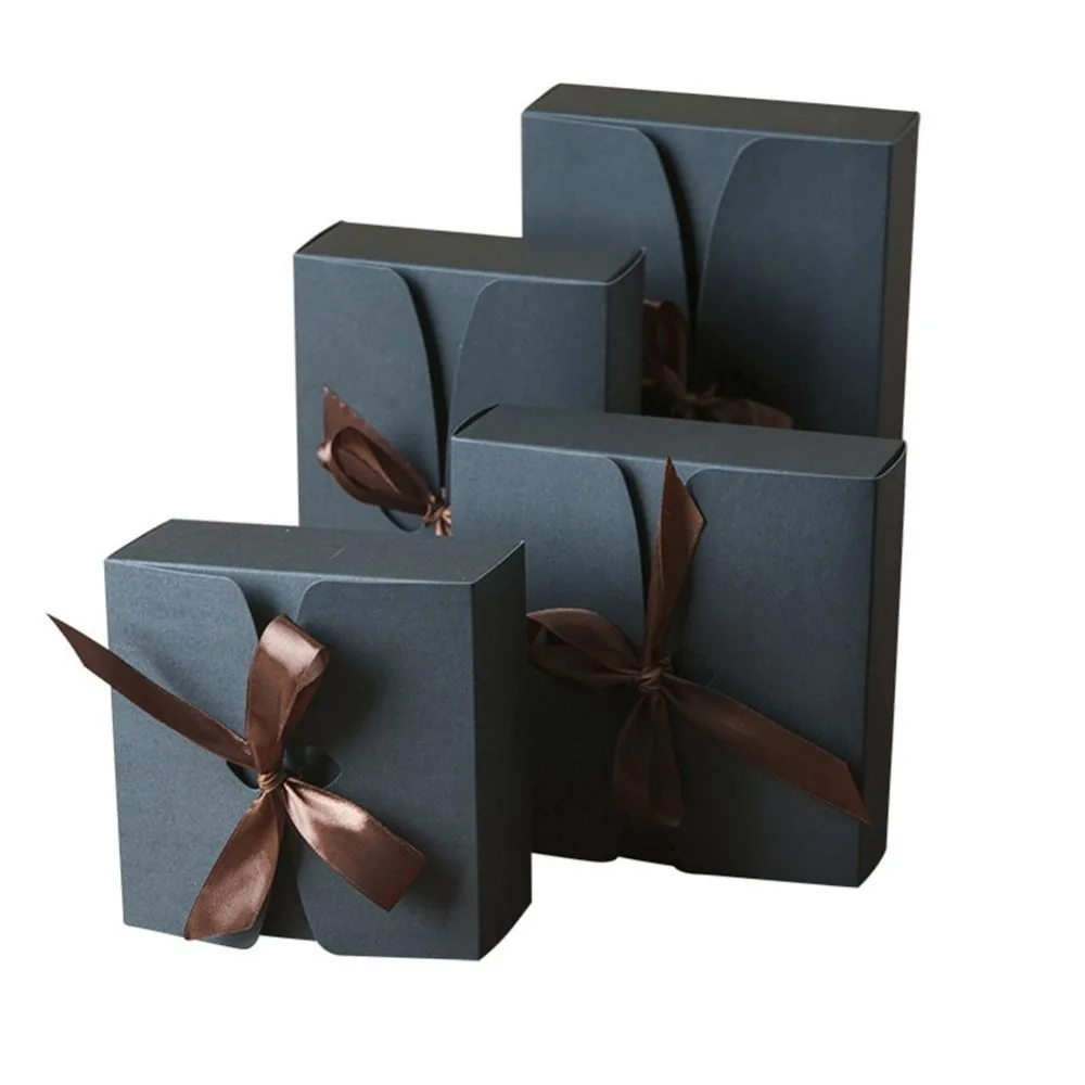 wholesale 200 Pieces/lot Black Kraft boxes with ribbon, Wedding Favor Boxes gift boxes with