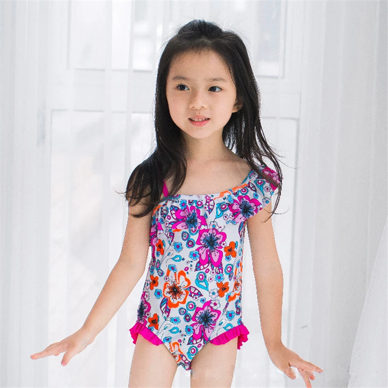 

New Model Kid Girls One Piece Swimsuit 2-6 Y Baby Girl White with flower Swimwear Children wear Sling Swim Suit Bathing suits