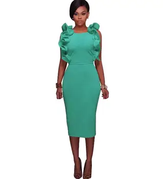 

Women 2019 Summer Sexy Ladies Bodycon Dress O- Neck Sleeveless OL Pencil Ruffles Bandage Package Hip Vestidos Plus Size new