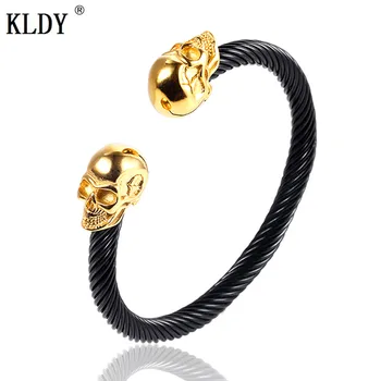 

KLDY Stainless steel bracelet bangle men skull bracelet gold black twisted cable cuff braclet punk rock men Jewelry wholesale
