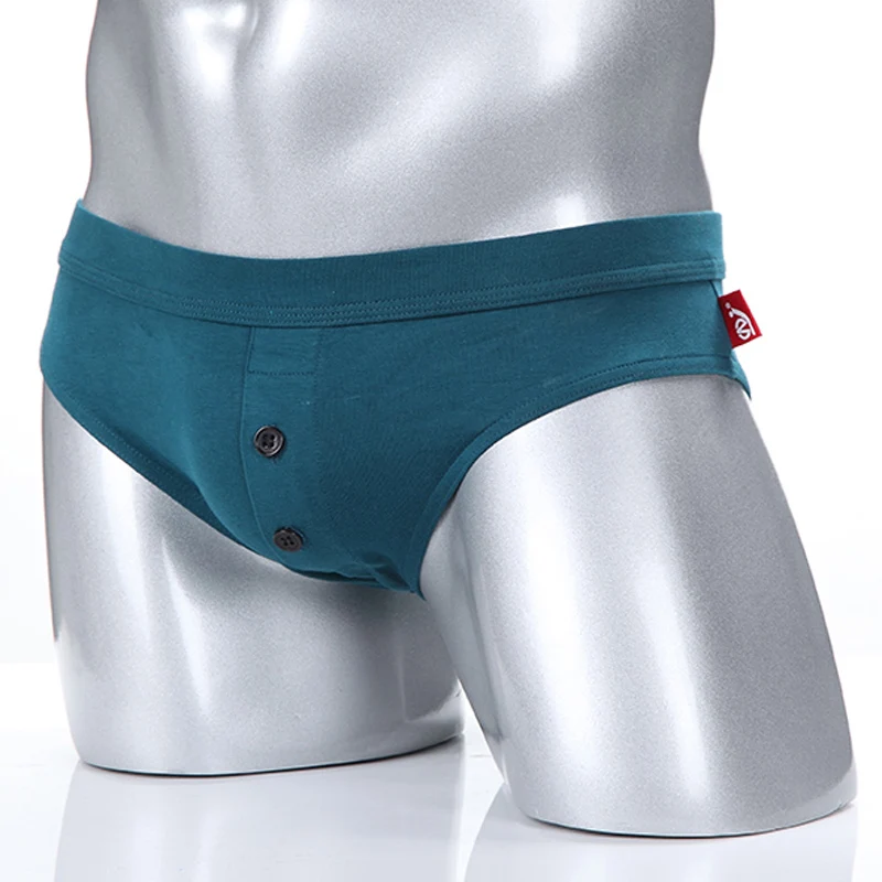 

candy colors Breathable and comfortable mid-rise solid color men's boxe cotton with button low waist sexy briefs Men's Briefs