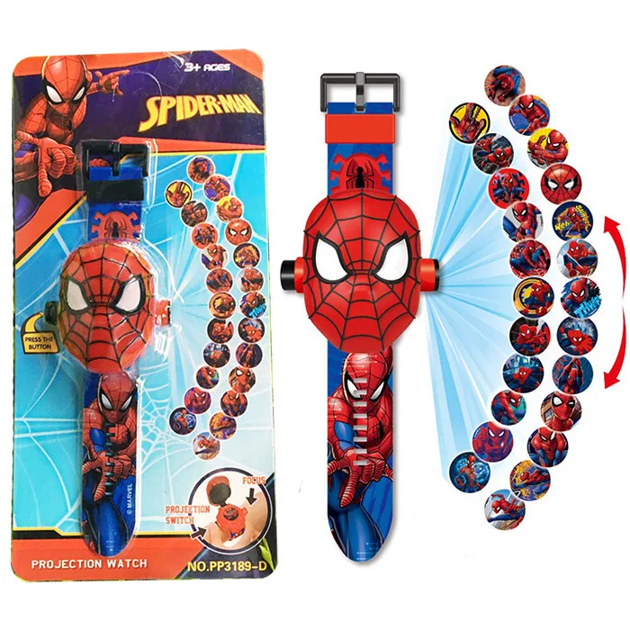 Spiderman WITH BOX Волшебные проекционные часы, игрушки для детей, электронные гаджеты, Marvel, Мстители, супергерои, Железный человек, Человек-паук, подарок для мальчиков и девочек - Цвет: Spiderman WITH BOX