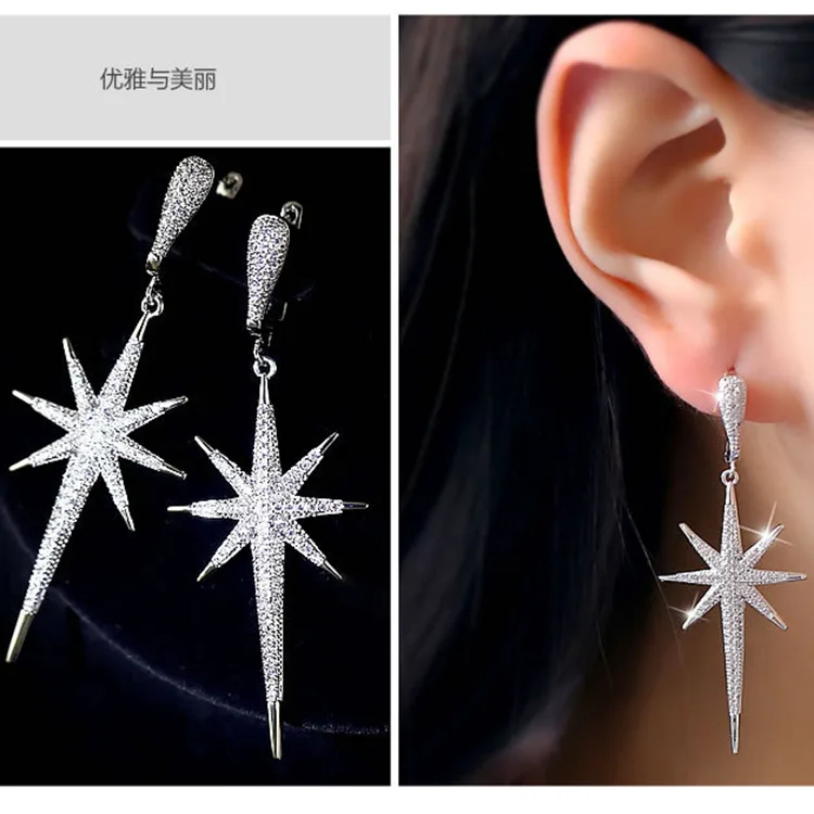 

Star earring personality ear Jewelry zircon temperament long dangle drop earrings