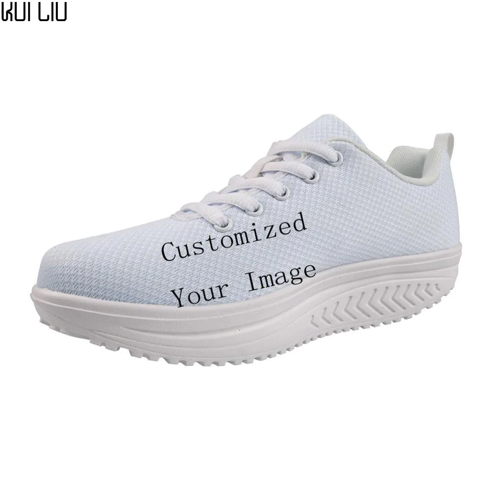 

Customized Image LOGO Prrint Women Casual Slimming Wedge Swing Shoes Platform Height Increasing Toning Sneakers Classic ladies