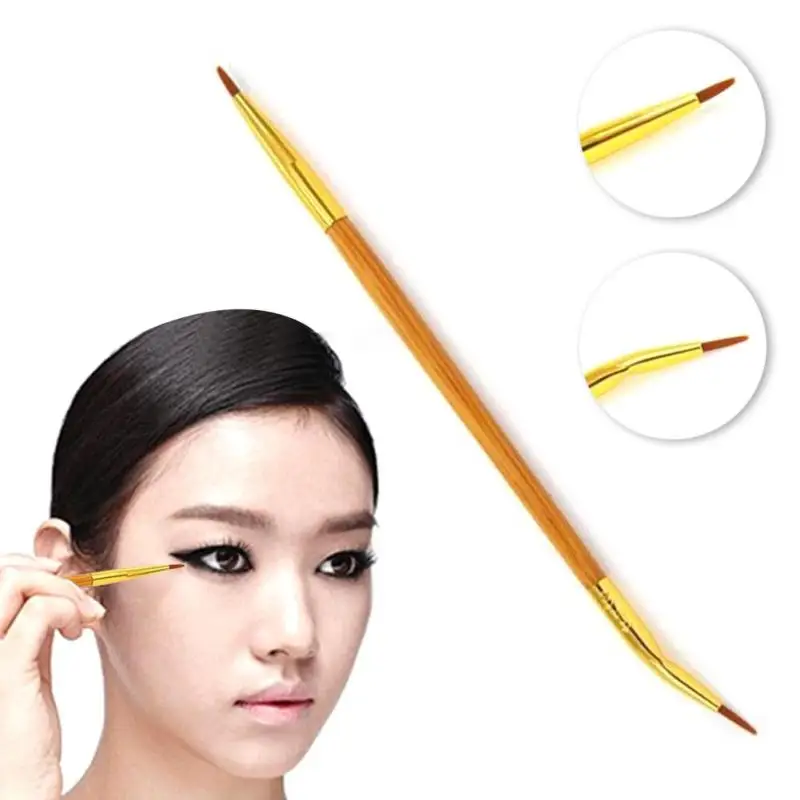 

1Pcs Double Headed Eye Liner Brush Bamboo Handle Bent Double End Eyeliner Brush + Lip Brush Eye Liner Makeup Tool