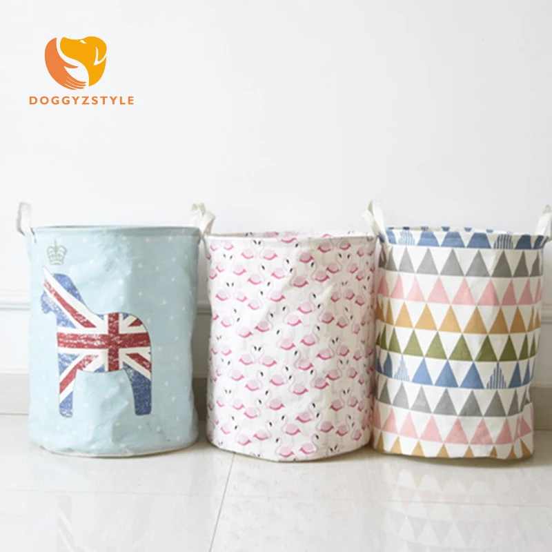 DOGGYZSTYLE Cotton Linen Foldable Bathroom Dirty Clothes Large Laundry Storage Buckets Bags Kids Toy Basket 4 colors | Дом и сад
