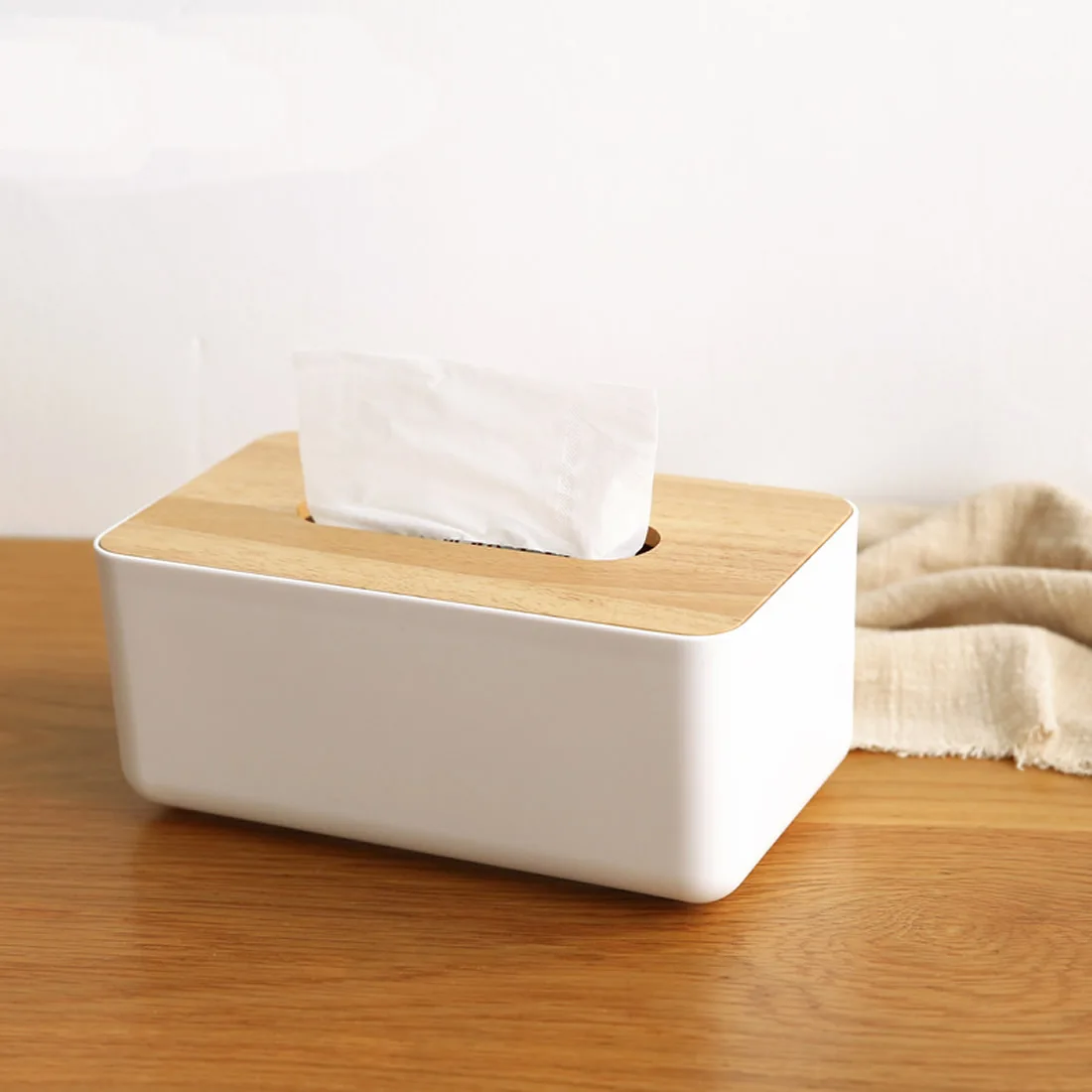 

Plastic Tissue Box with Oak Wooden Cover Paper Home Car Napkins Holder Wooden Multifunctional Tissue Box Home Decoration