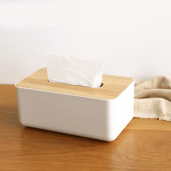 

Plastic Tissue Box with Oak Wooden Cover Paper Home Car Napkins Holder Wooden Multifunctional Tissue Box Home Decoration