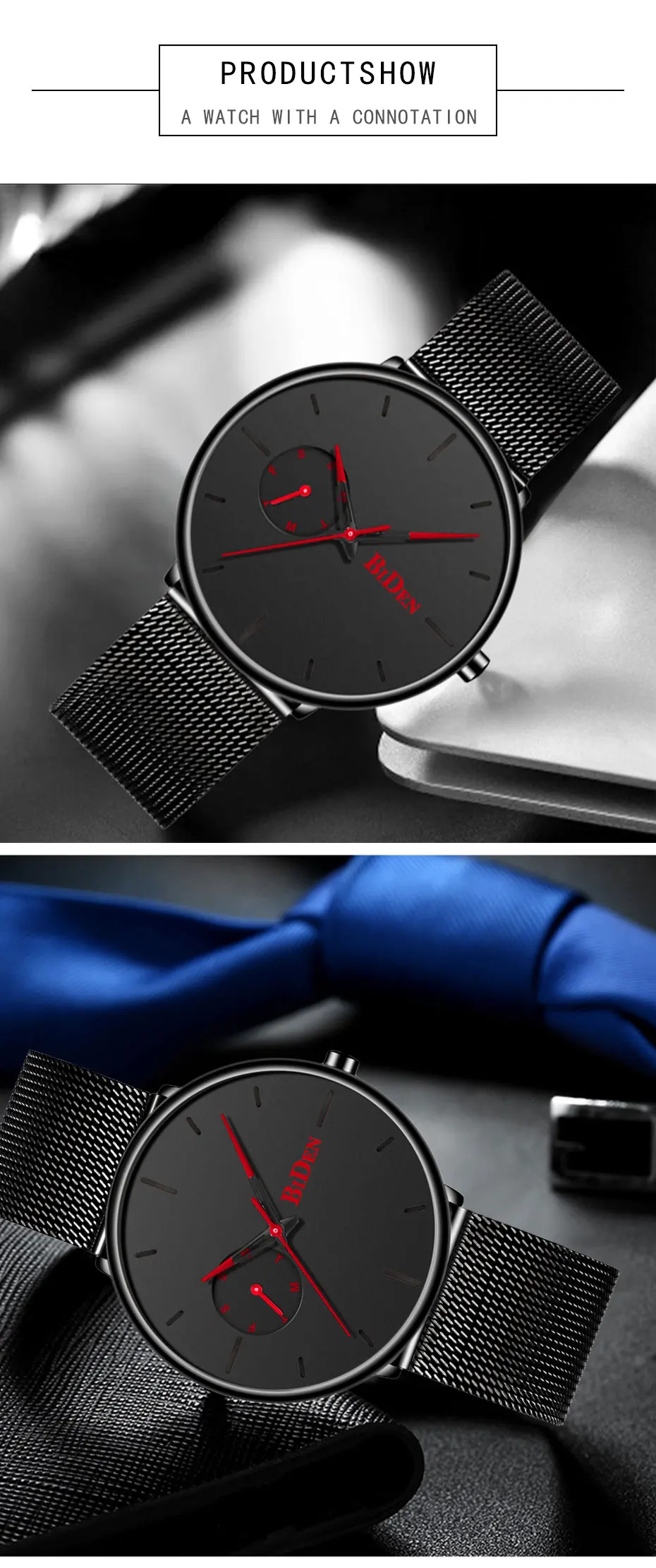 Reloj Hombre BIDEN Top Brand Luxury Men Watches Waterproof Ultra Thin Date Wrist Watch Male Mesh Strap Casual Quartz Clock