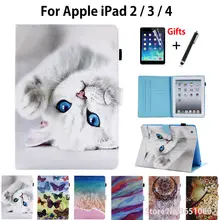 Мультфильм Cat Чехол для Apple iPad 2/3/4 чехол Funda планшет силиконовый чехол из искусственной кожи для iPad2 iPad3 iPad4 Стенд кожи в виде ракушки+ стилус+ Защитная пленка на экран