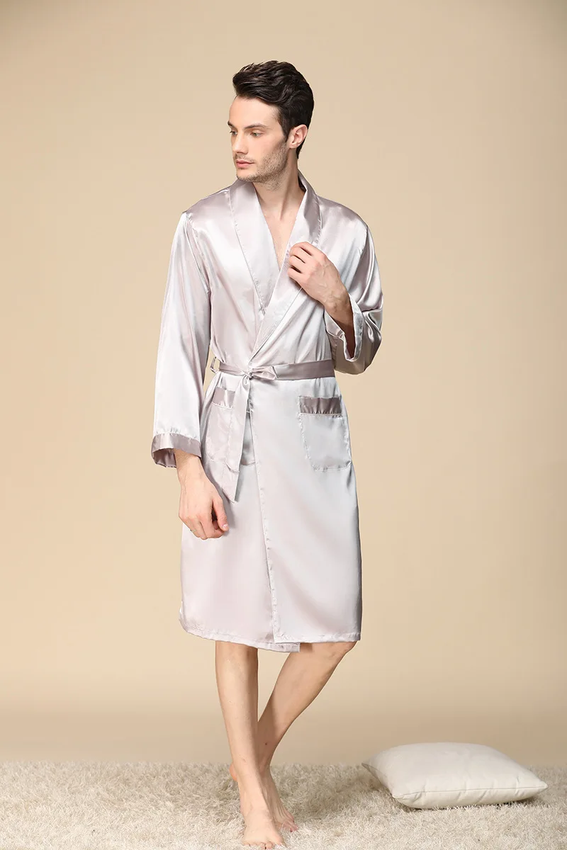 Летний мужской халат кимоно халат плюс размер 5XL атласный шелковый длинный рукав банный халат Мужская Ночная рубашка одежда для сна