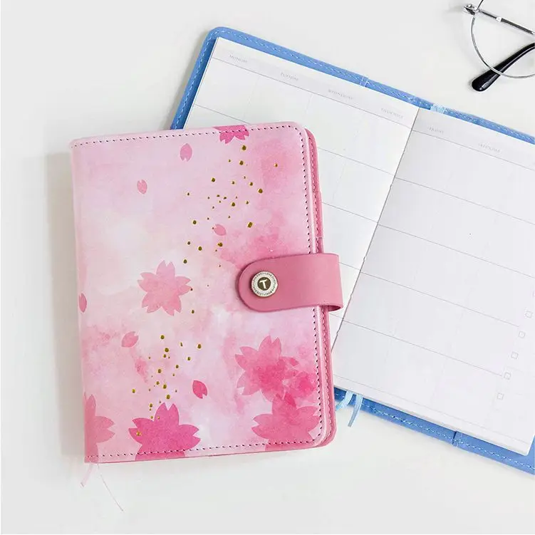 

Cute Flower Design A6 Journal Planner Book Weekly+Monthly+Daily Page+Blank Paper PU Leather Diary Notebook Gift Free Shipping
