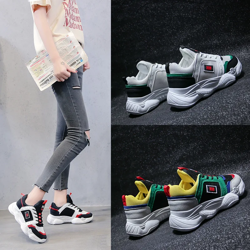 

Old shoes female 2018 autumn new wild Korean students super fire thick bottom Harajuku white shoes.