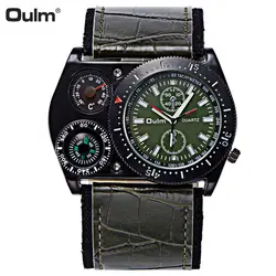 Oulm смотреть Для мужчин несколько раз зона кварц Для мужчин часы Водонепроницаемый Для мужчин часы зеленый кожаный ремешок relogio masculino reloj hombre