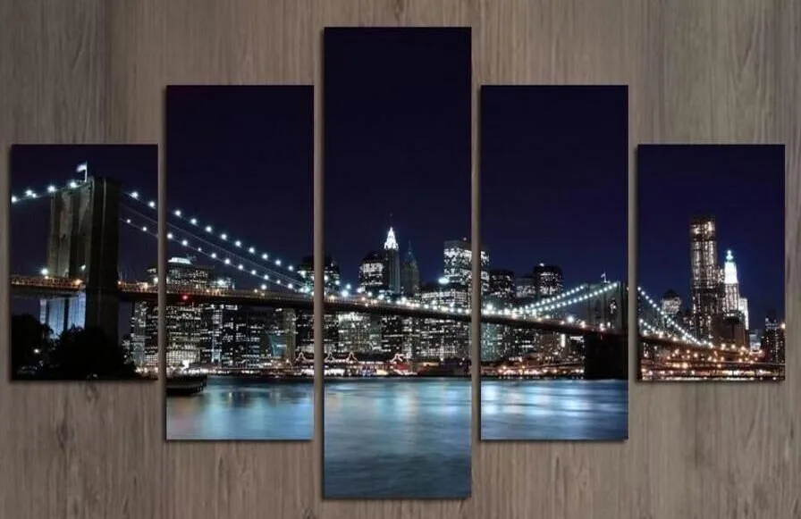 Abstract Canvas Prints Canvas Painting Modern Decorative Art Picture  New York Bridge City Wall Paintings FRAMED C1-100 (70)
