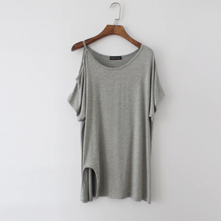 

2019 Summer Korean version of the shoulder strap strapless solid color long section of loose short-sleeved t-shirt WQ03